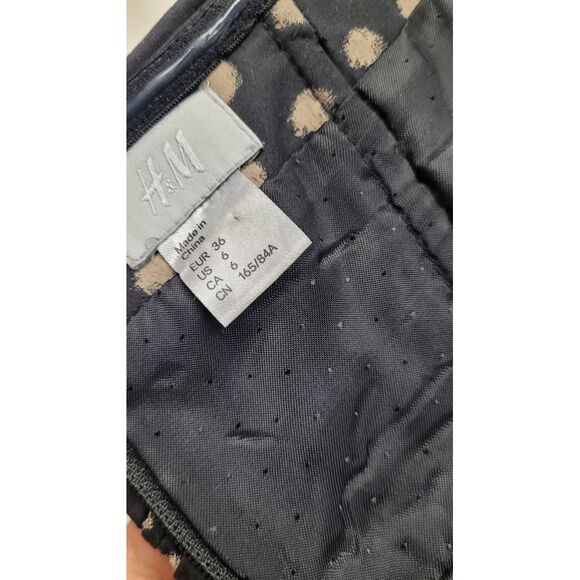 H&M Black Strapless Tube Dress Beige Polka Dots Ruched Bust Women's Size 6 - Picture 4 of 12